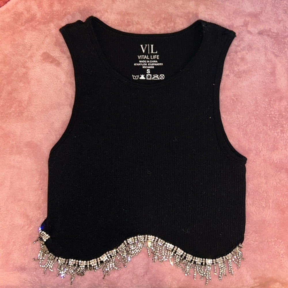Women's Black party top 
Tank Top 
Diamond beads 
Size small